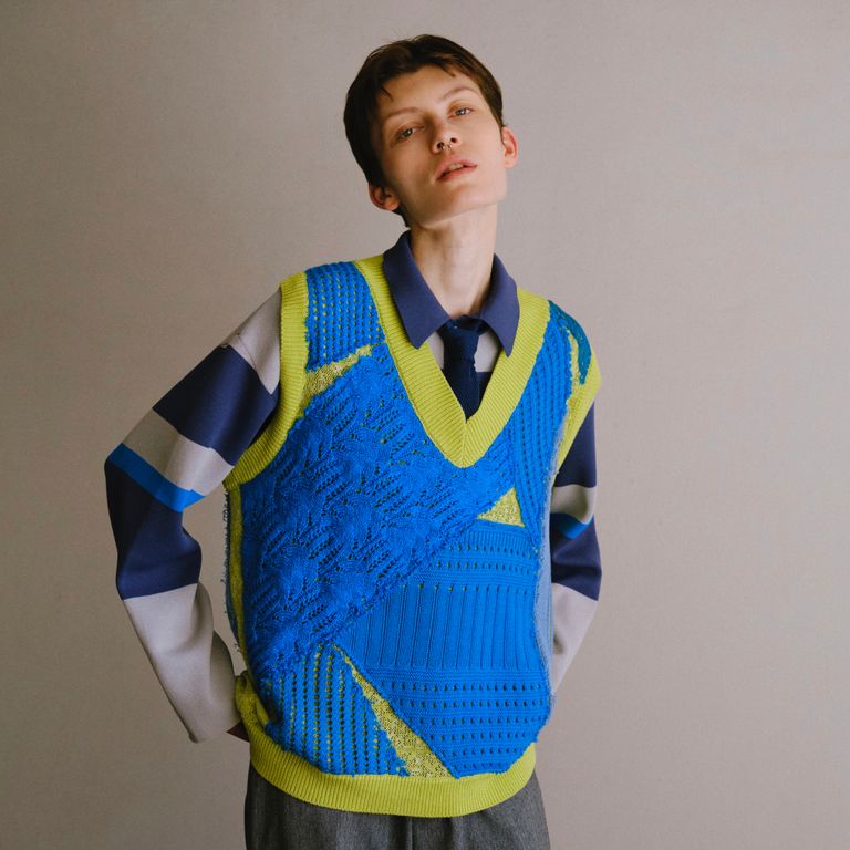 NOUNLESS - 【残り一点】Patchwork V Neck Knit Vest | ACRMTSM ONLINE 