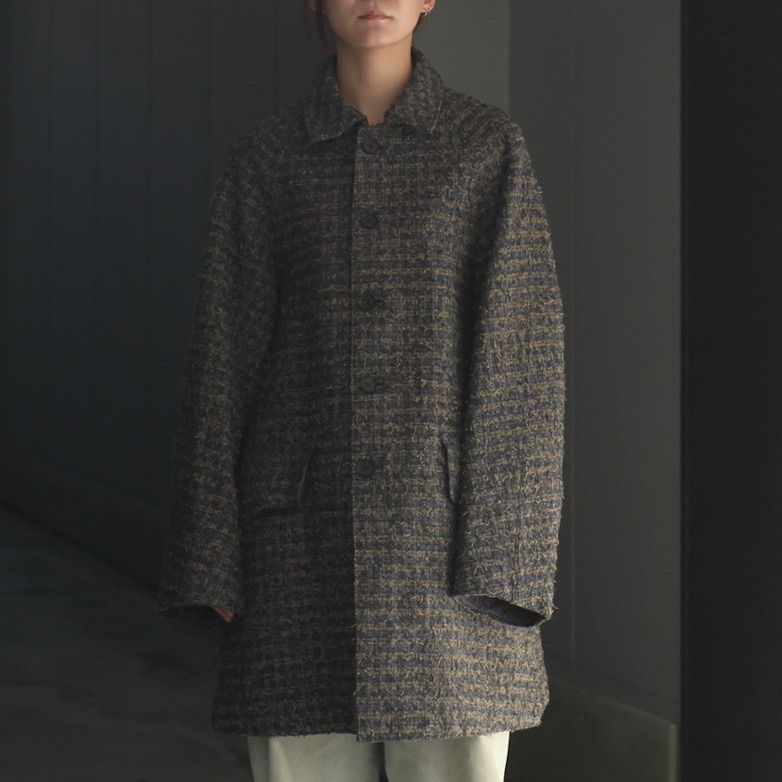 【残り一点】Needlepunched Cotton Plaid Cut Off Coat