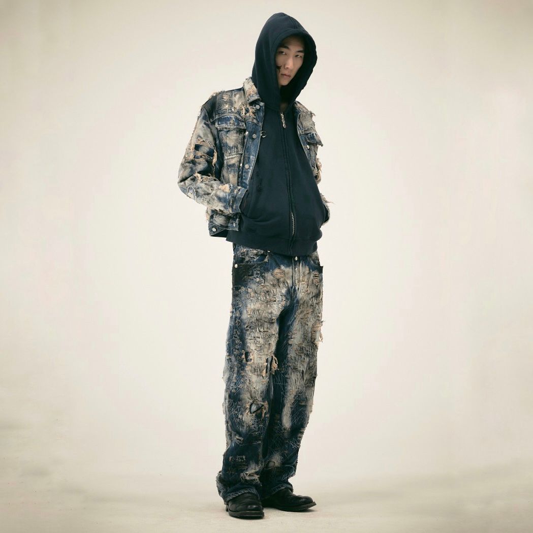 【残り一点】Hard-Washed Damaged Denim Jacket