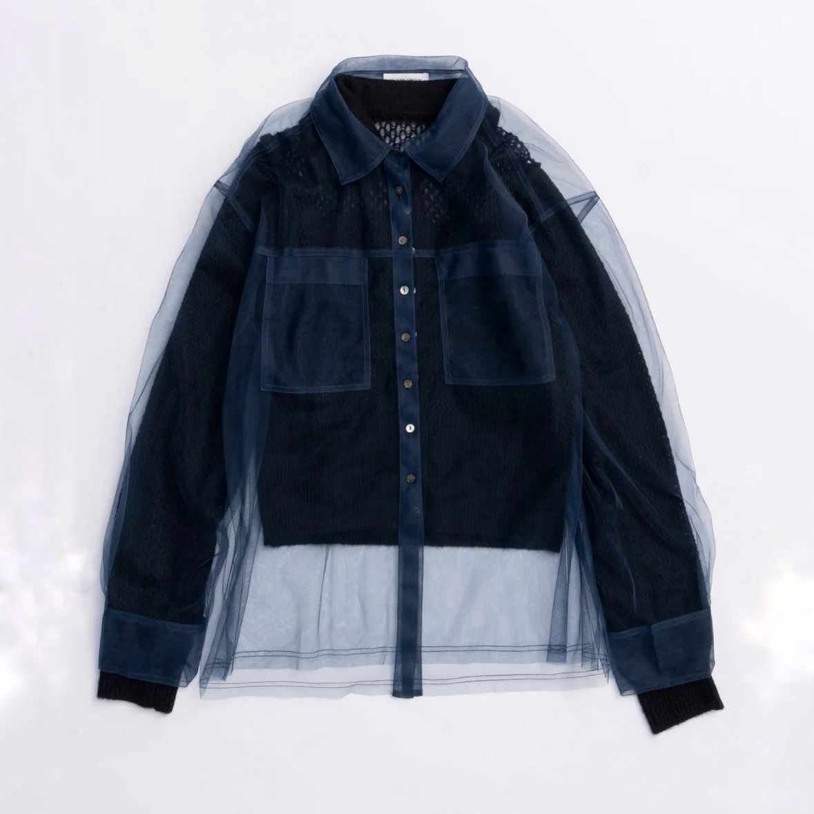 【残り一点】Tulle Shirt Layered Polo Knit Cardigan