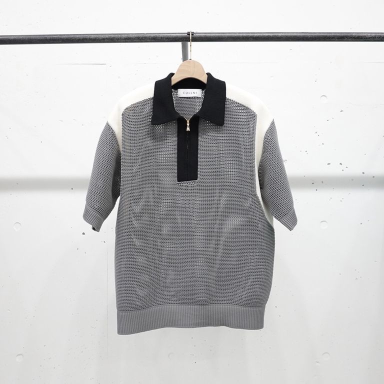 CULLNI - 【残り一点】Bi Color Mesh Knit Zip Up Polo Shirt 