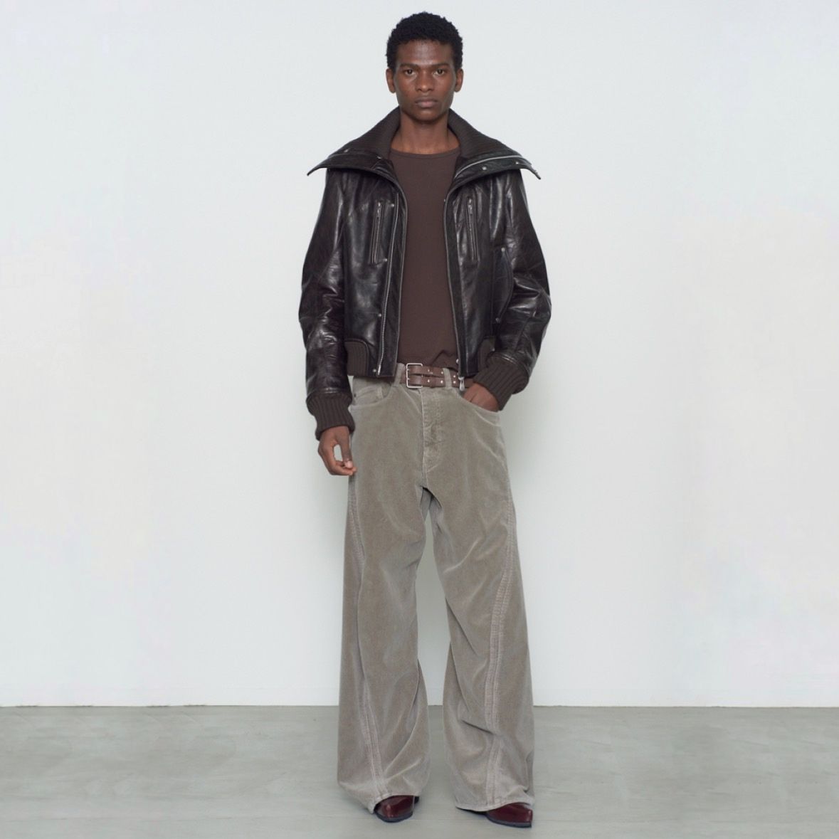 【残り一点】Leather Padded High Neck Bomber Jacket