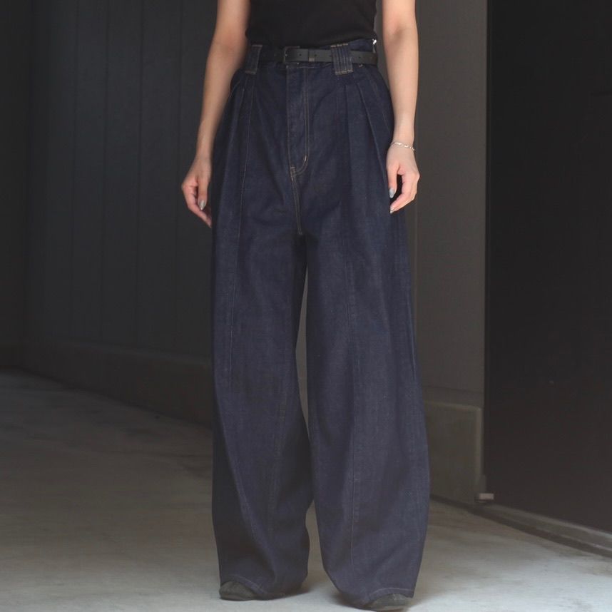 【残り一点】Denim 3pleated Wide-Leg Trousers