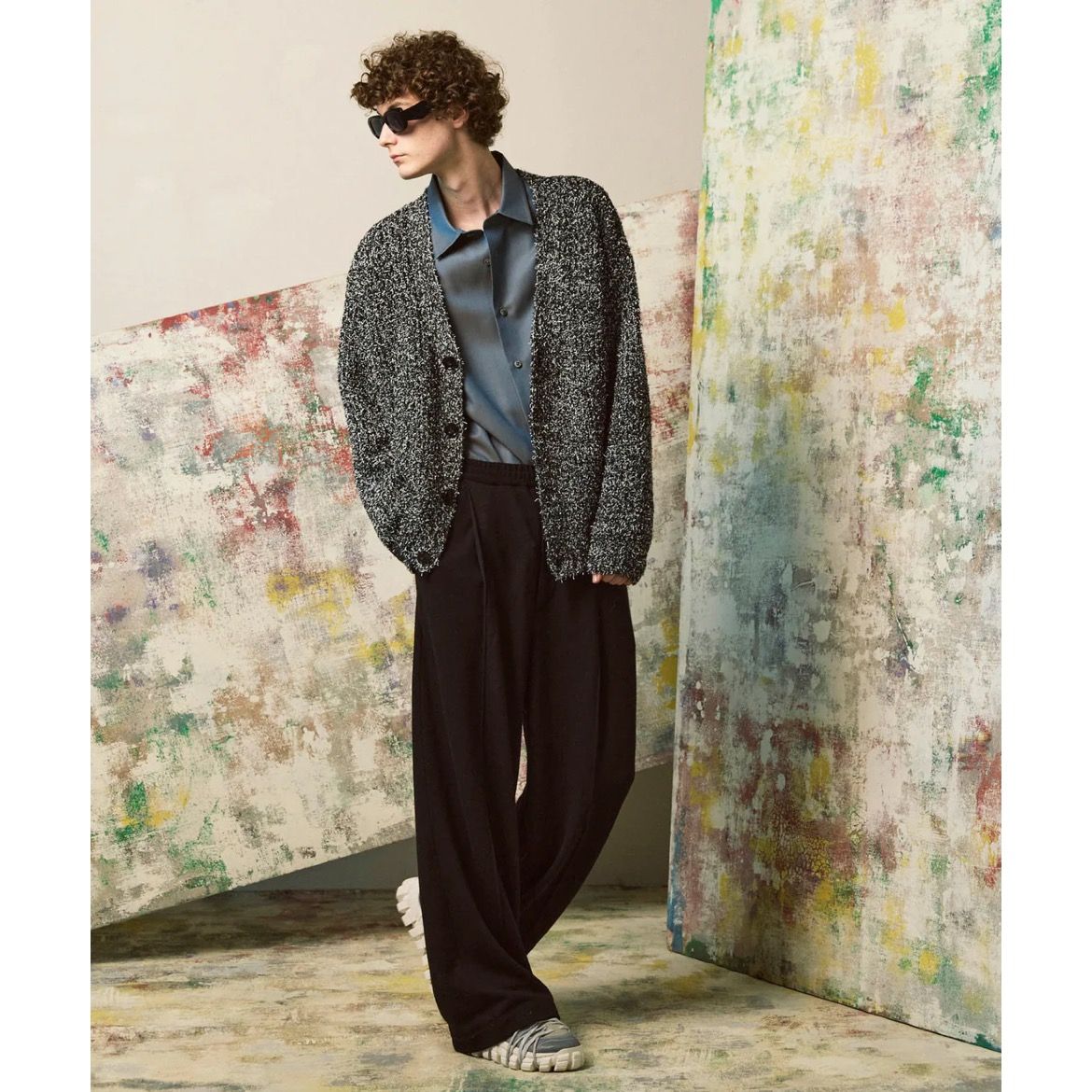【残り一点】Mix Color Fancy Yarn Prime-Over Knit Cardigan