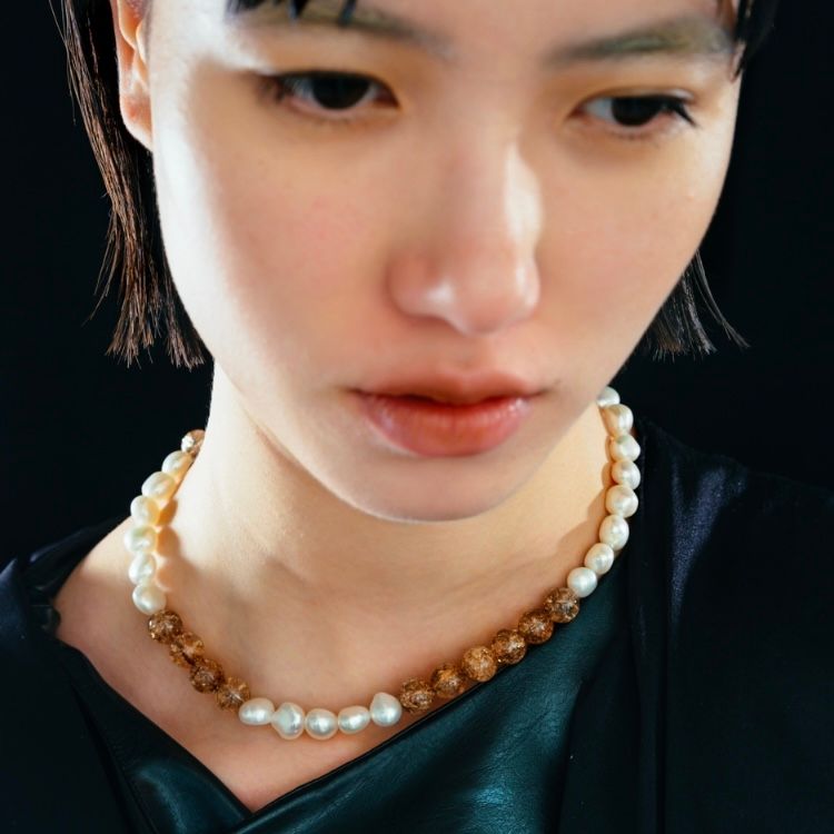 【お取り寄せ注文可能】Baroque Pearl Cracked Crystal Necklace