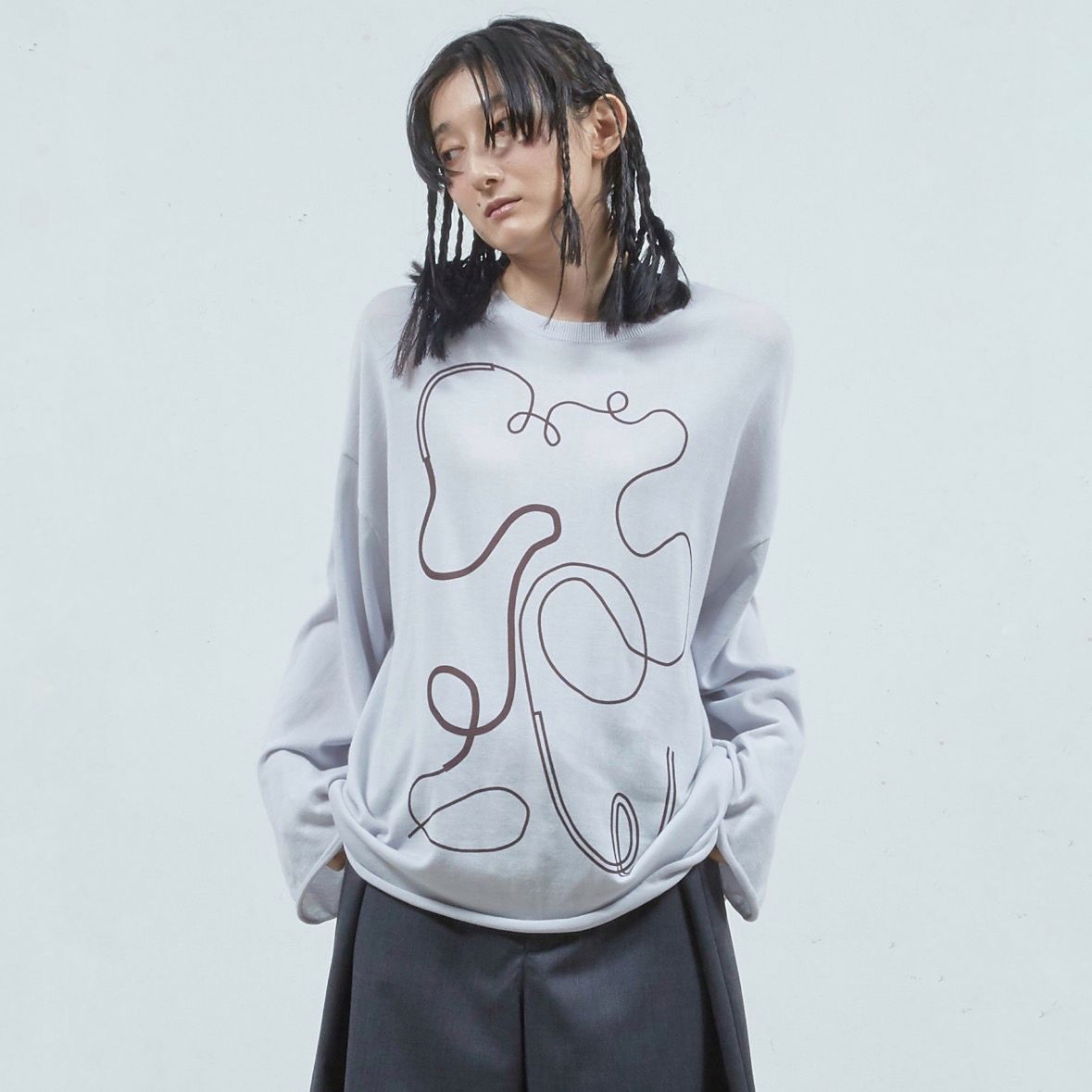 【残り一点】ステッチプリントロングSLニットPO