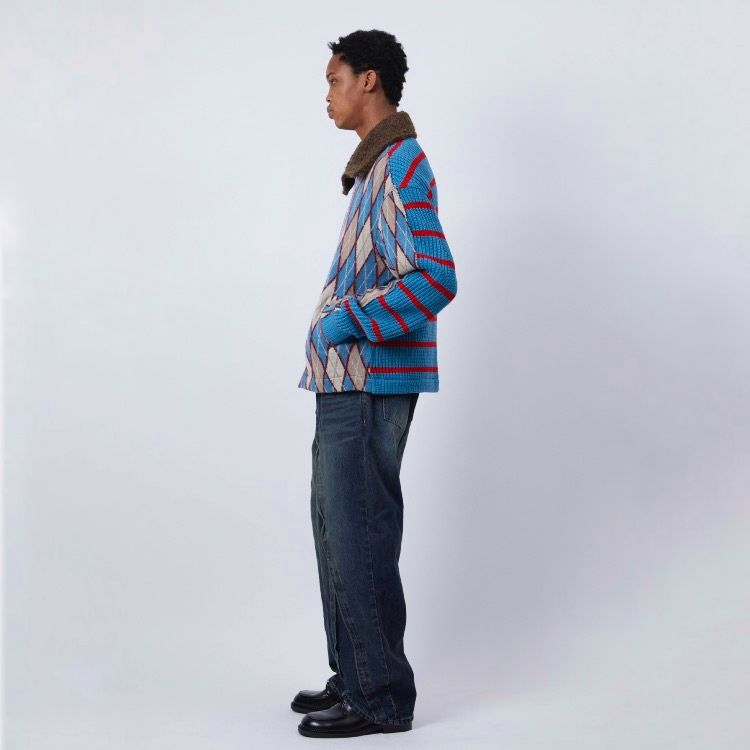 【残り一点】Argyle&Stripe Half Zip-up Cardigan
