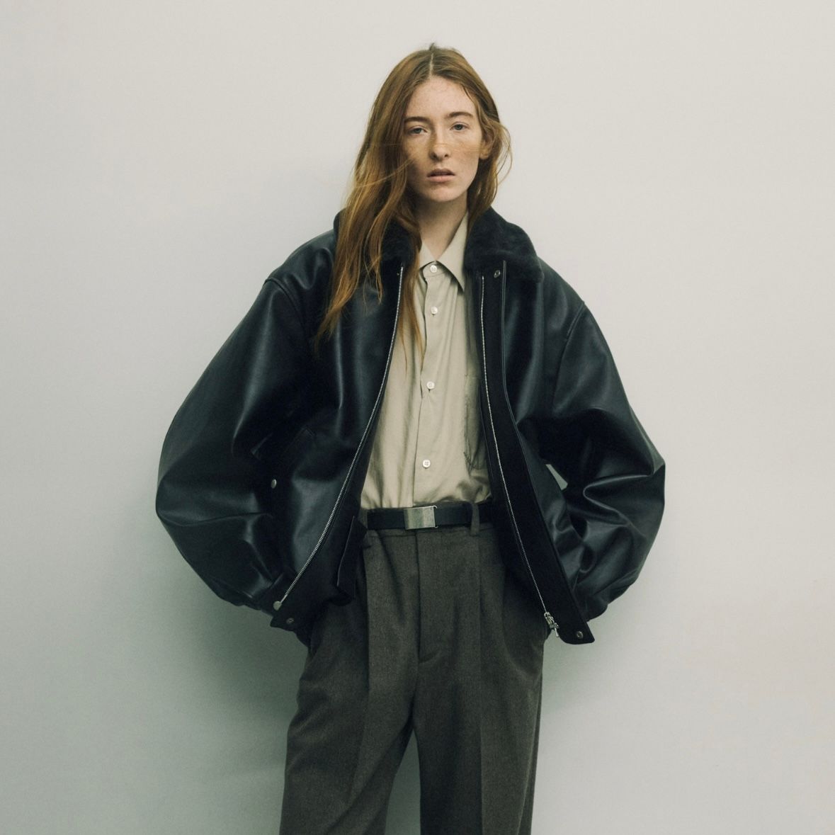 【残りわずか】Mouton Collar Sheep Leather Zip Jacket