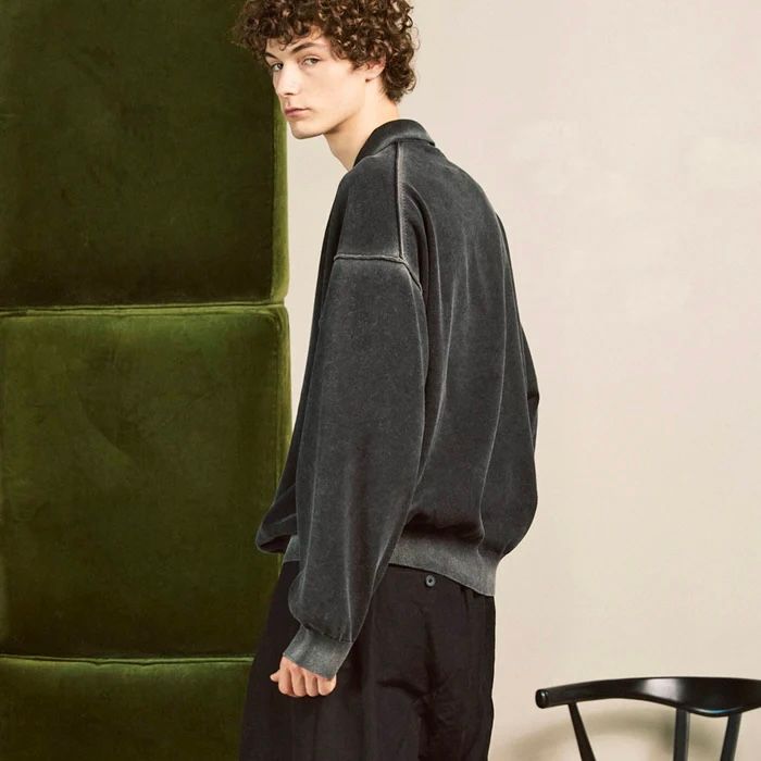 【残り一点】High Twist Pigment Bleach Prime-Over Long Sleeve Knit Polo Shirt