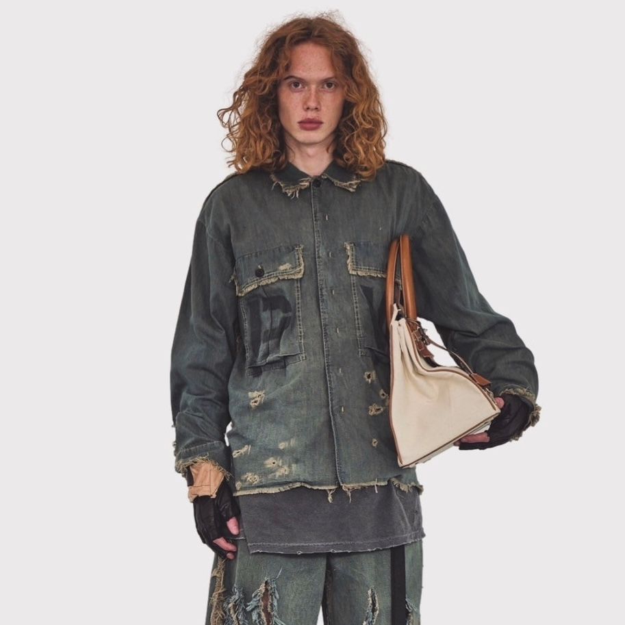 【残り一点】PW Slash Seam HBT Work Shirt With Damaged (FROM COAL MINE)