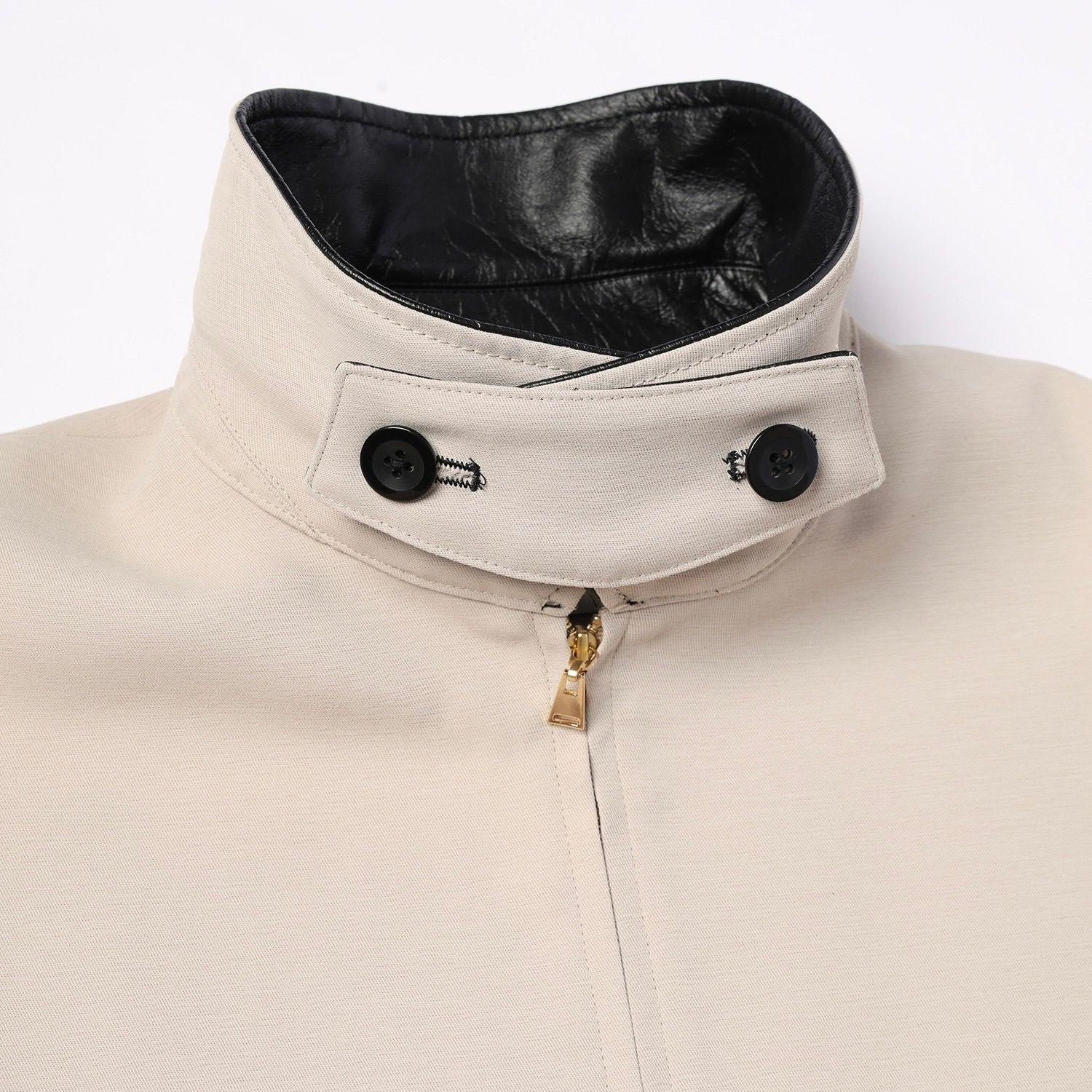 【残り一点】Structuerd Twill Double Cloth Leather Collar Blouson