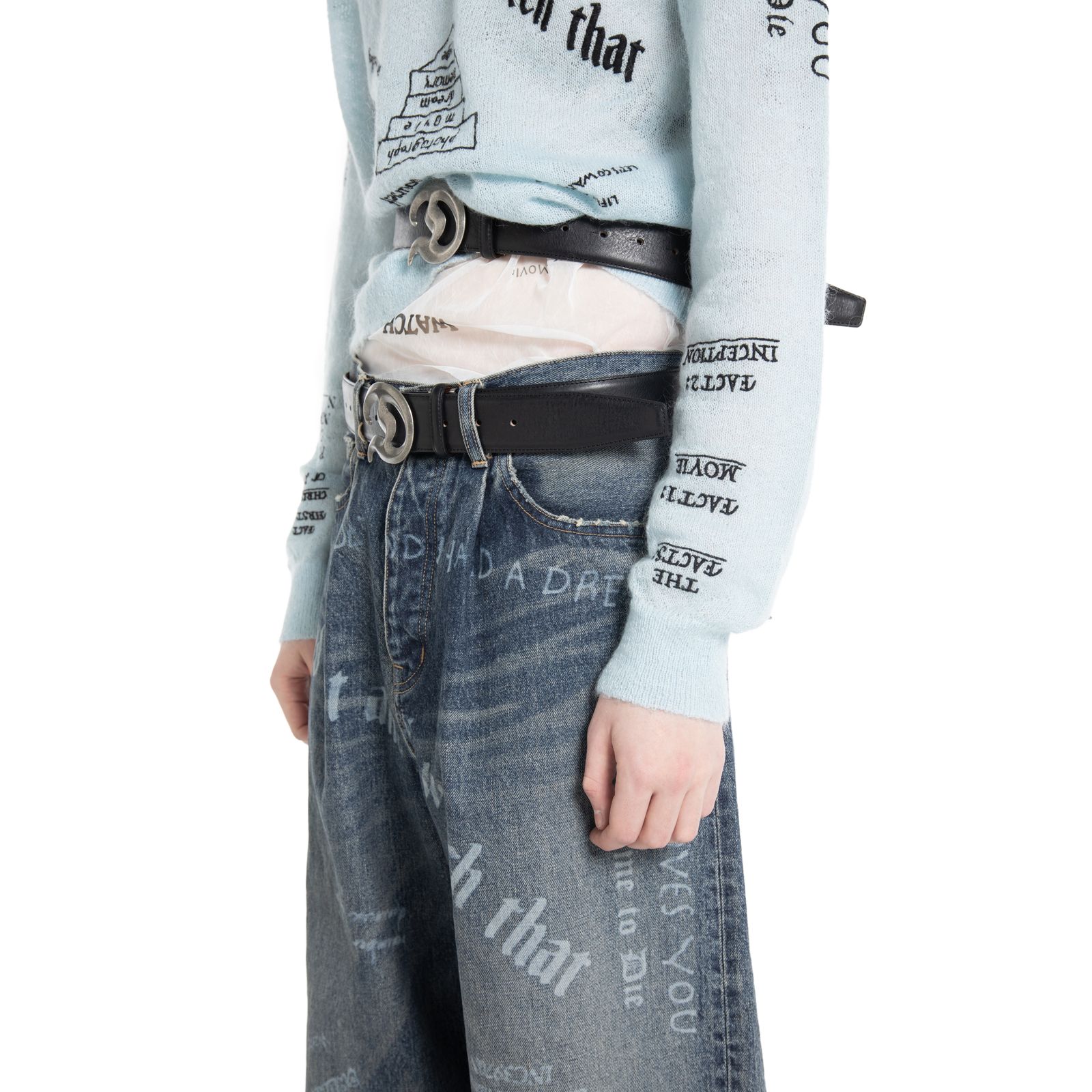 【残り一点】"TATTOO" Laser Printed Wide Denim Pants