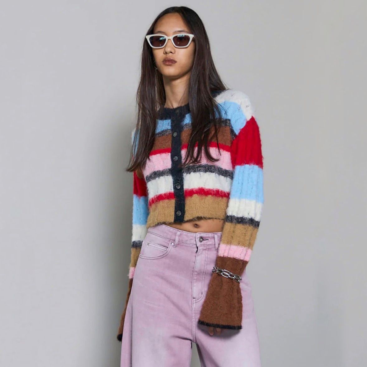 【残り一点】2way Neck Multi Border Knit Tops
