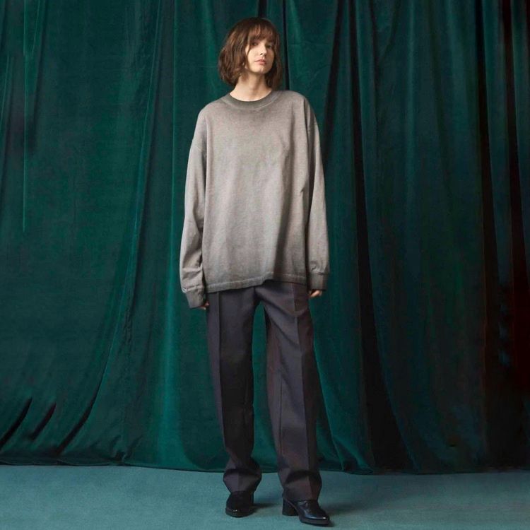 【残り一点】72/2 4Colors Chambray Wool 1tuck Straight Slacks