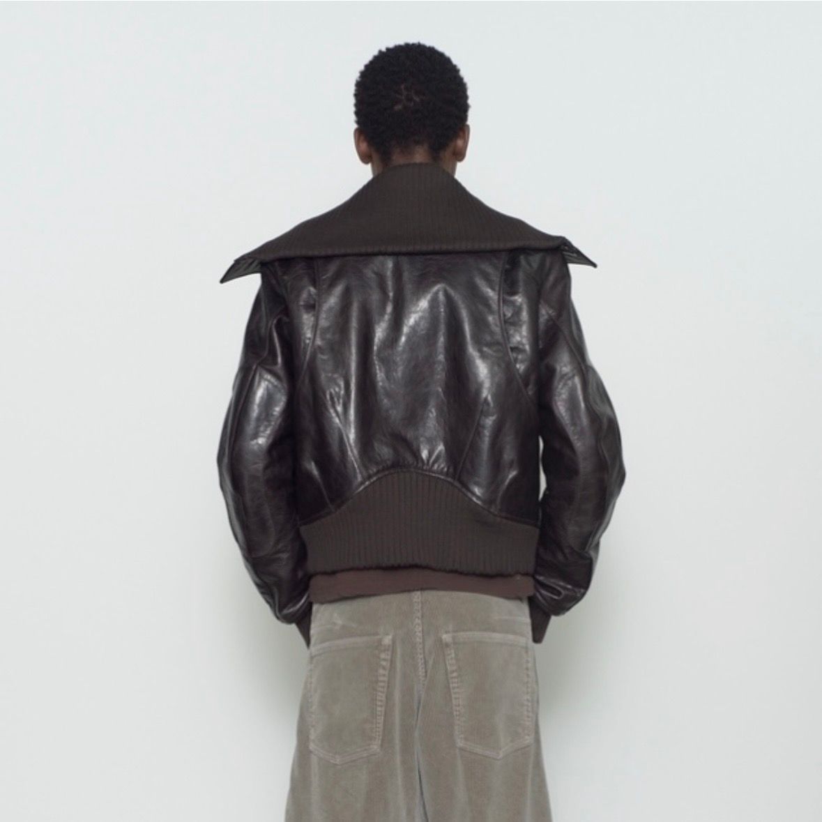 【残り一点】Leather Padded High Neck Bomber Jacket