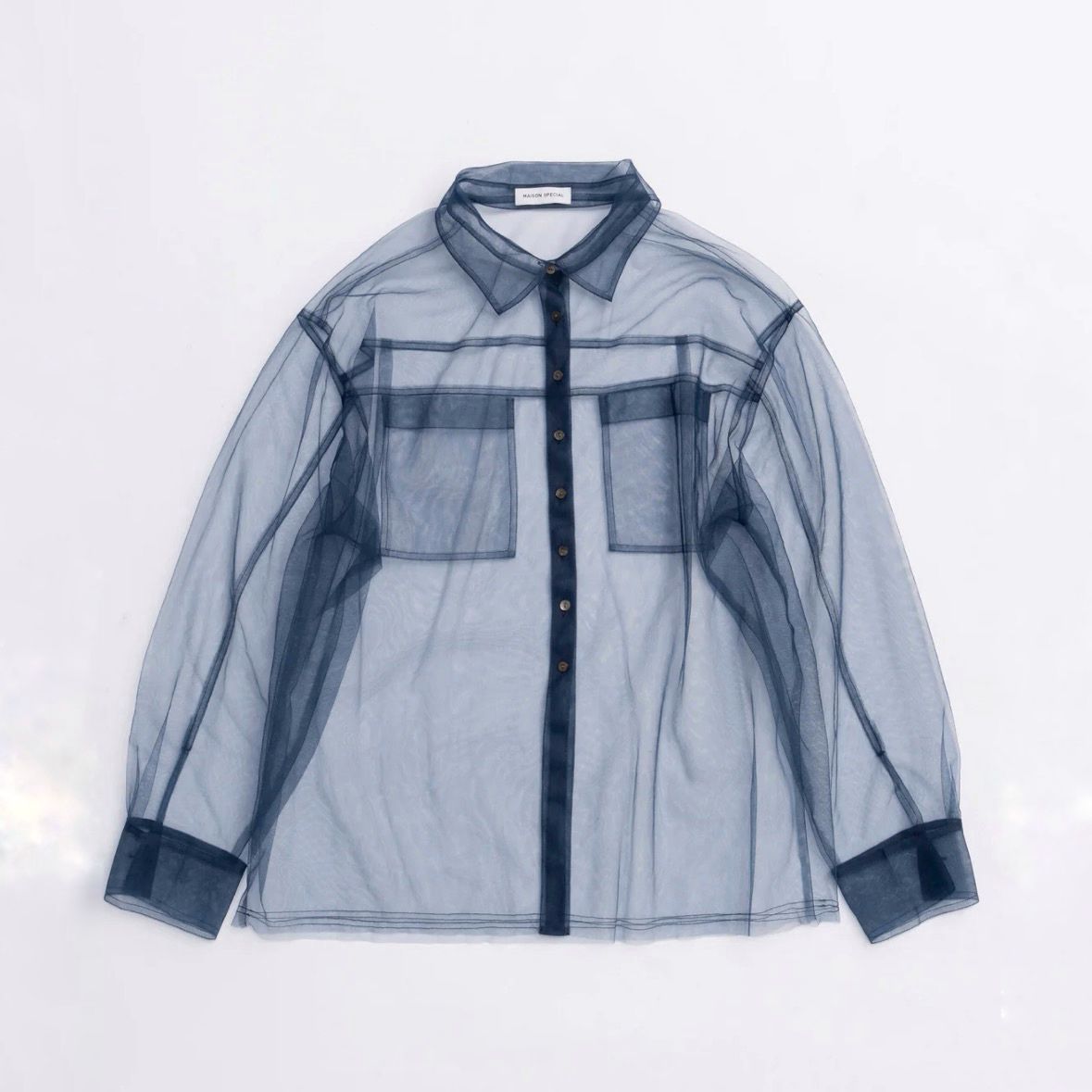 【残り一点】Tulle Shirt Layered Polo Knit Cardigan