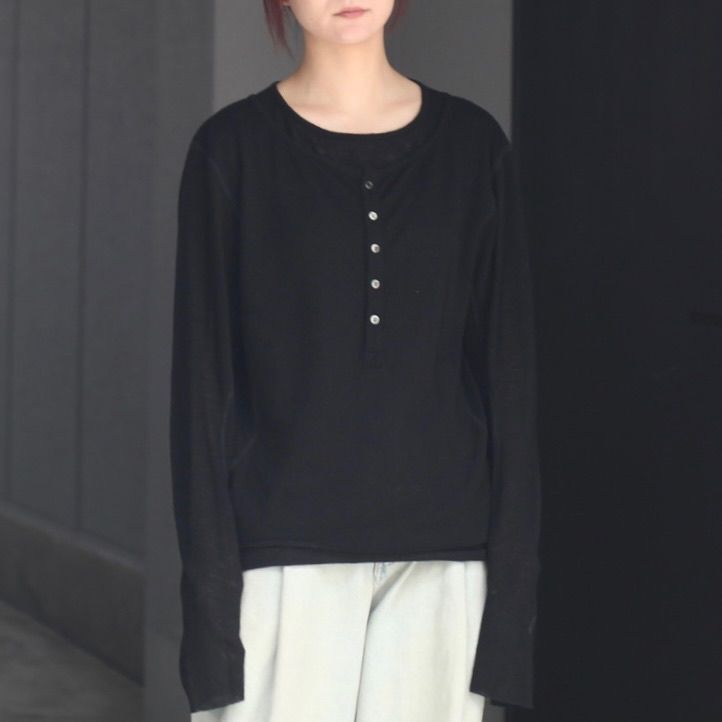 【残り一点】Double Layered Long Sleeve Henley T Shirt