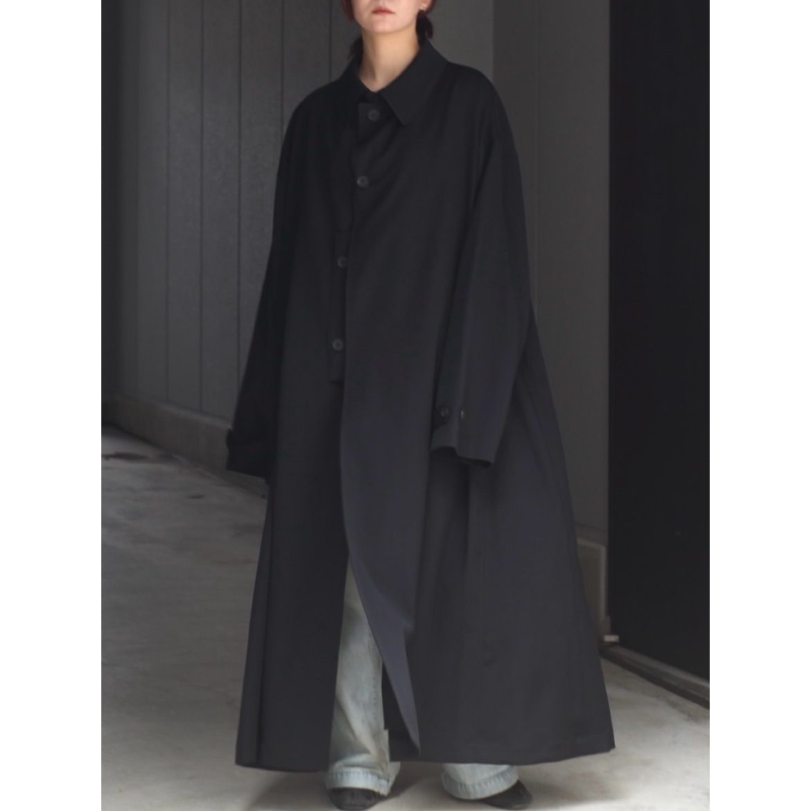 美品■yohji yamamoto【S】カシミヤ混 変形 コート ブラック 黒 美品□yohji yamamoto【S】カシミヤ混 変形 コート ブラック 黒