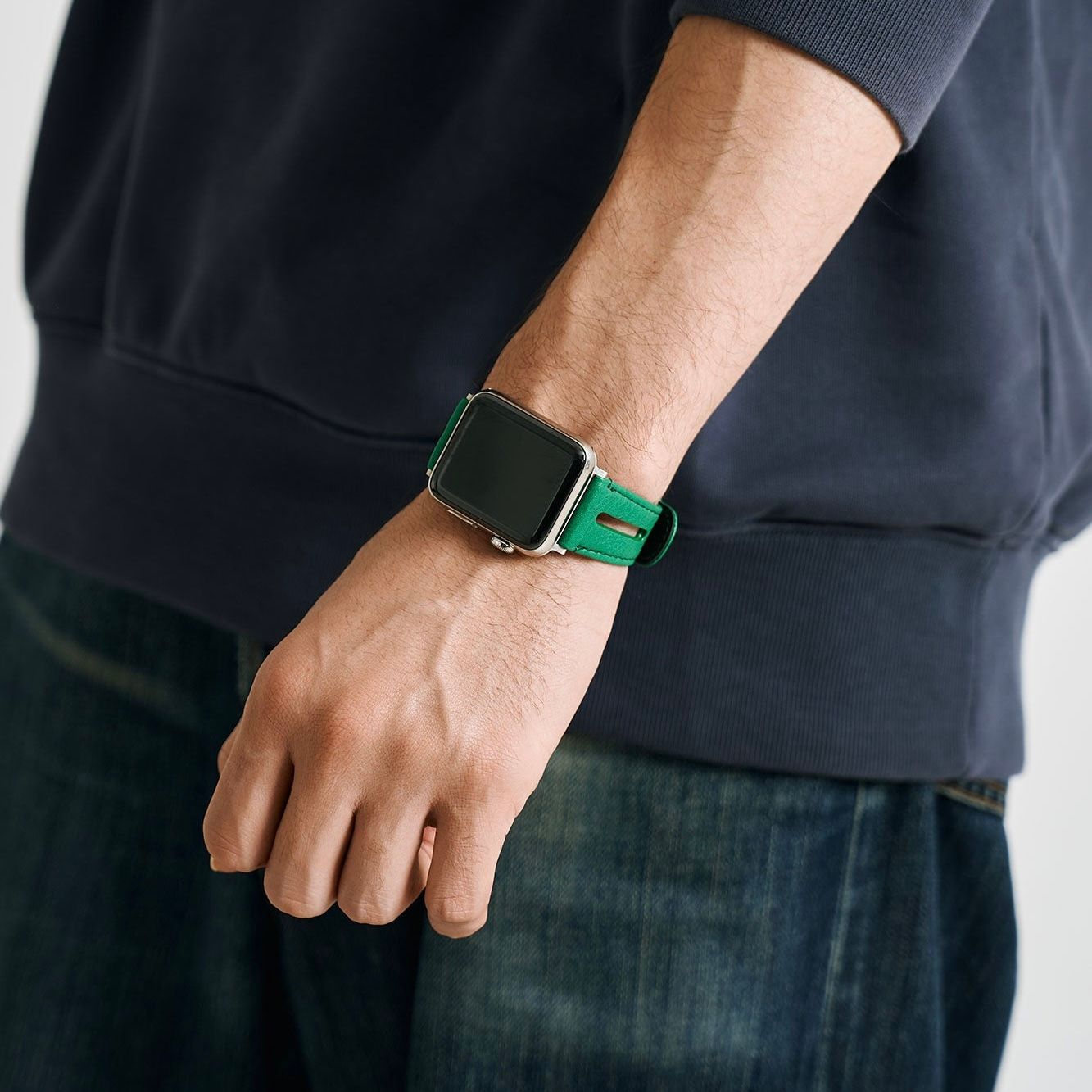 【残り一点】レザーハイブリッドバンド for Apple Watch(JOLLY GREEN)