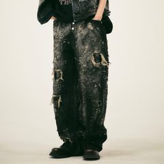 【残り一点】Hard-Washed Damaged Denim Pants