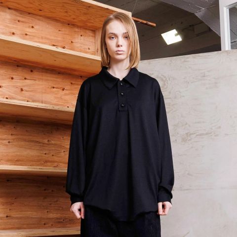 【残り一点】オーバーサイズリラックスウールL/Sポロシャツ