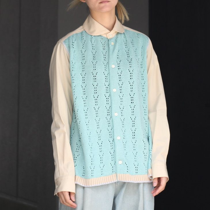 【残りわずか】Knit Cardigan Docking Shirt - M