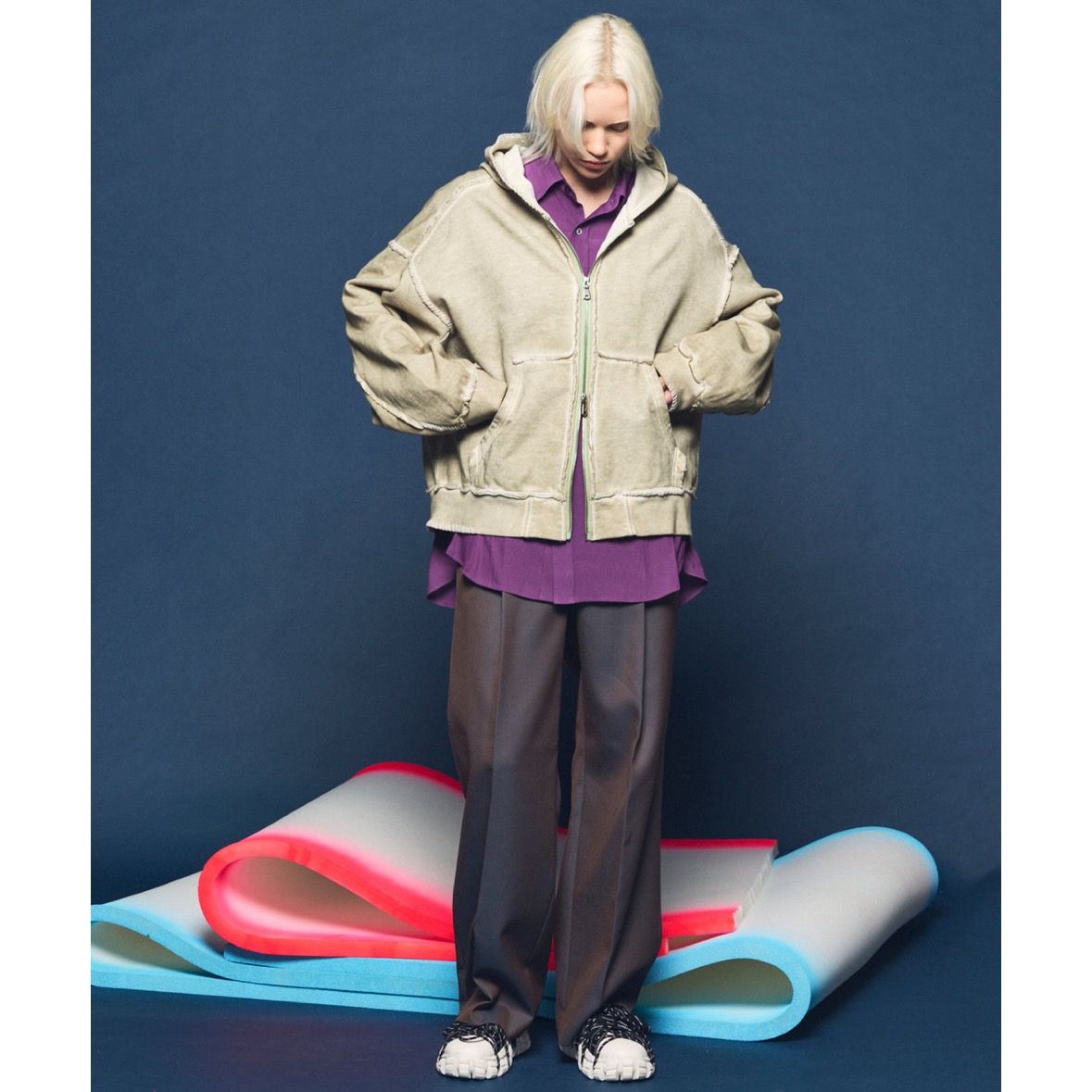 【残り一点】Over-Dye Embroidery Prime-Over Sweat Zip Hoodie