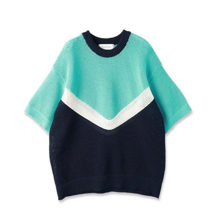 【残り一点】Bi Color Mesh Knit Short Sleeve Pullover