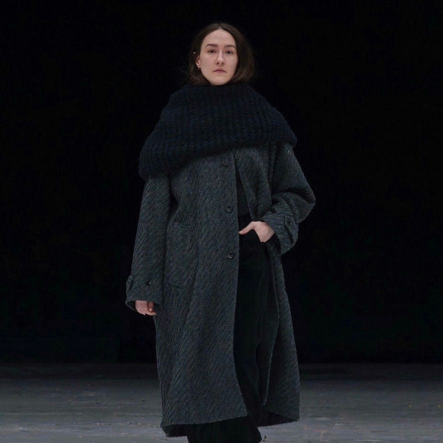 【残り一点】Herringbone Bonding Tweed Big Balmacaan Coat