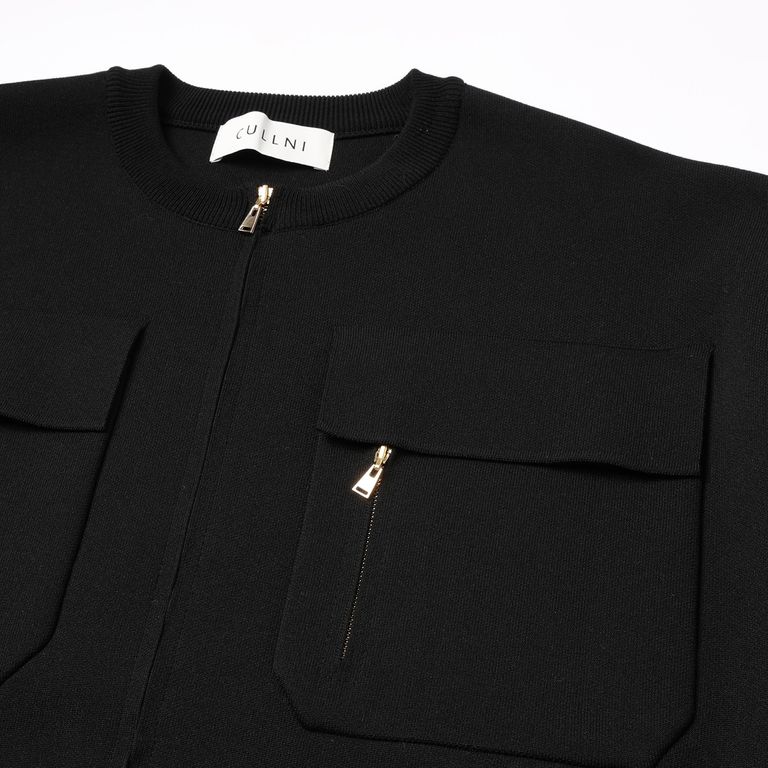 CULLNI - 【残り一点】Big Pocket Zip Up Collar Less Knit Jacket 