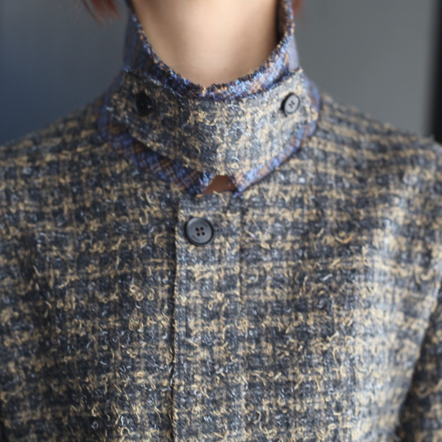 【残り一点】Needlepunched Cotton Plaid Drizzler Jacket