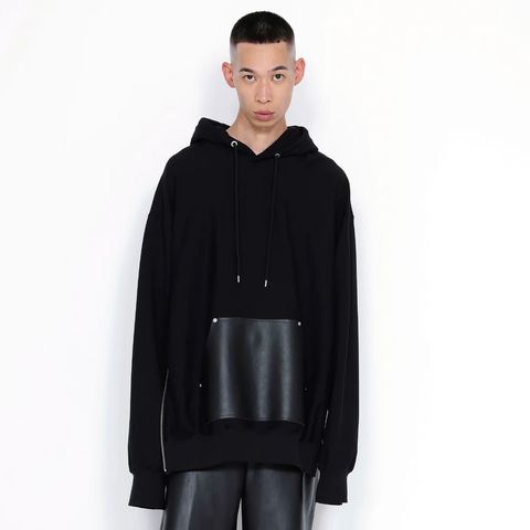 【残り一点】Leather Pocket Zip-up Sweat Hoodie
