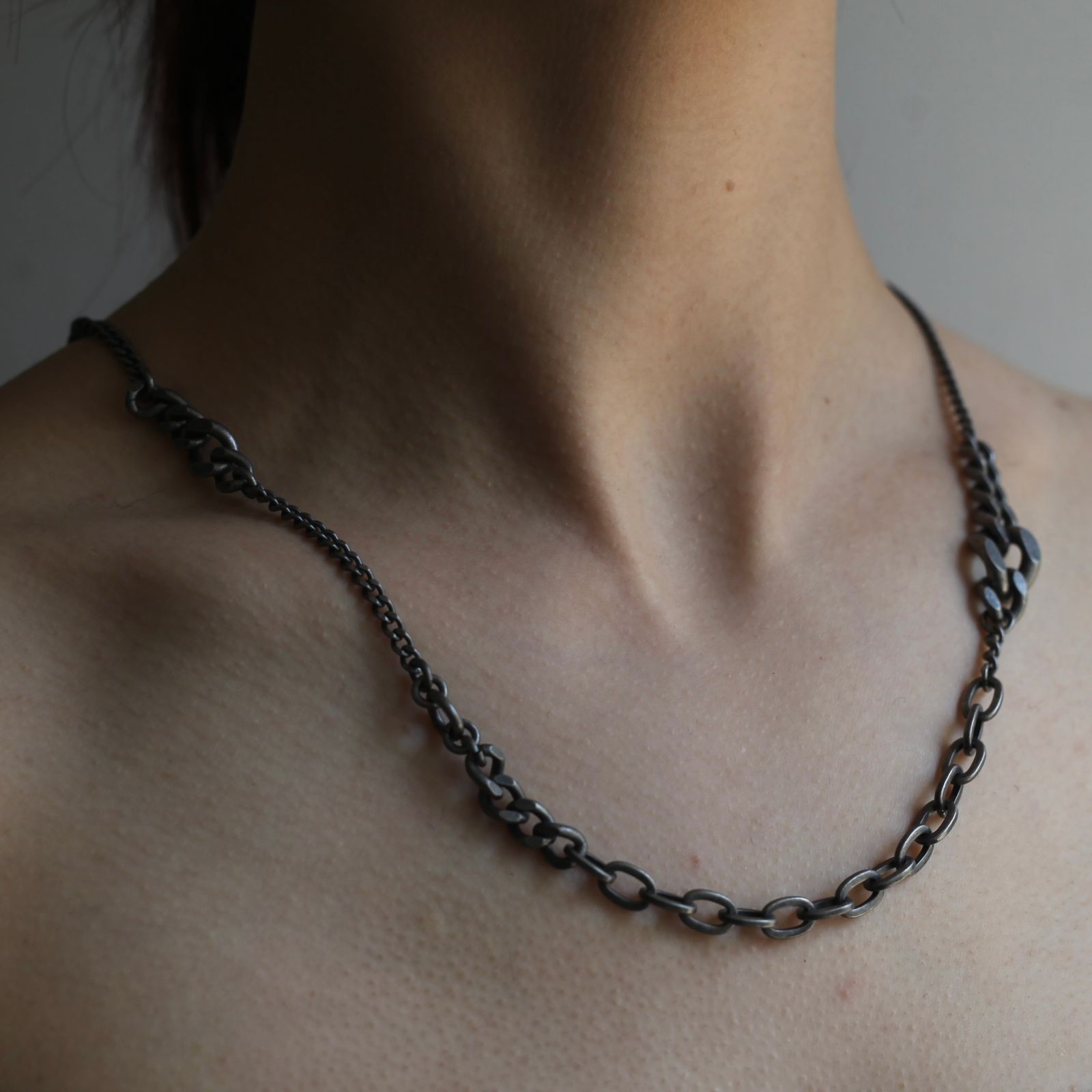 【再販売通知受付可能】Mixed Chain Necklace(BLACK)