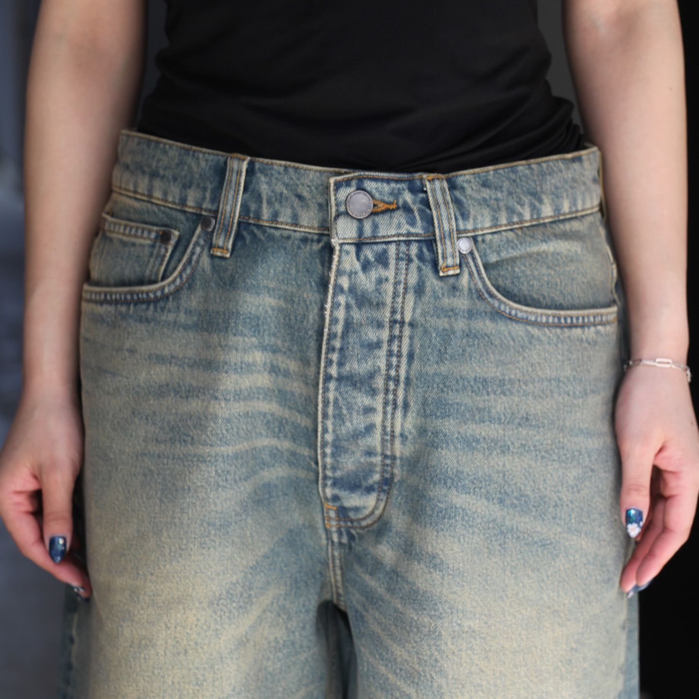 【残り一点】Sand Wash Wide Leg Denim Shorts