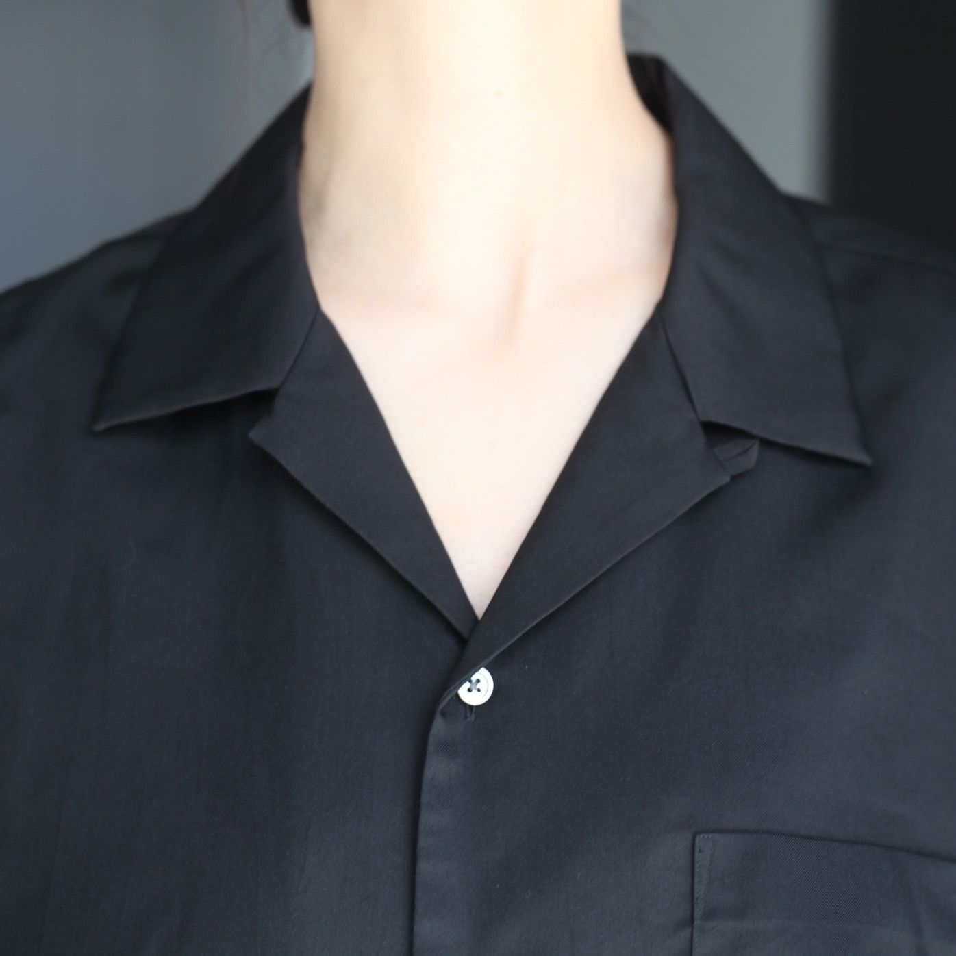 【残りわずか】Silk Cupro Twill Open Collar S/S Shirt
