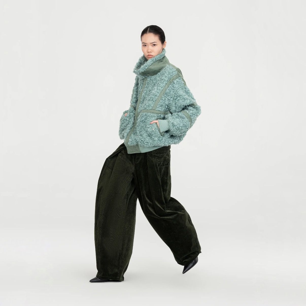 【残り一点】Green Washed Corduroy Deconstructed Pants