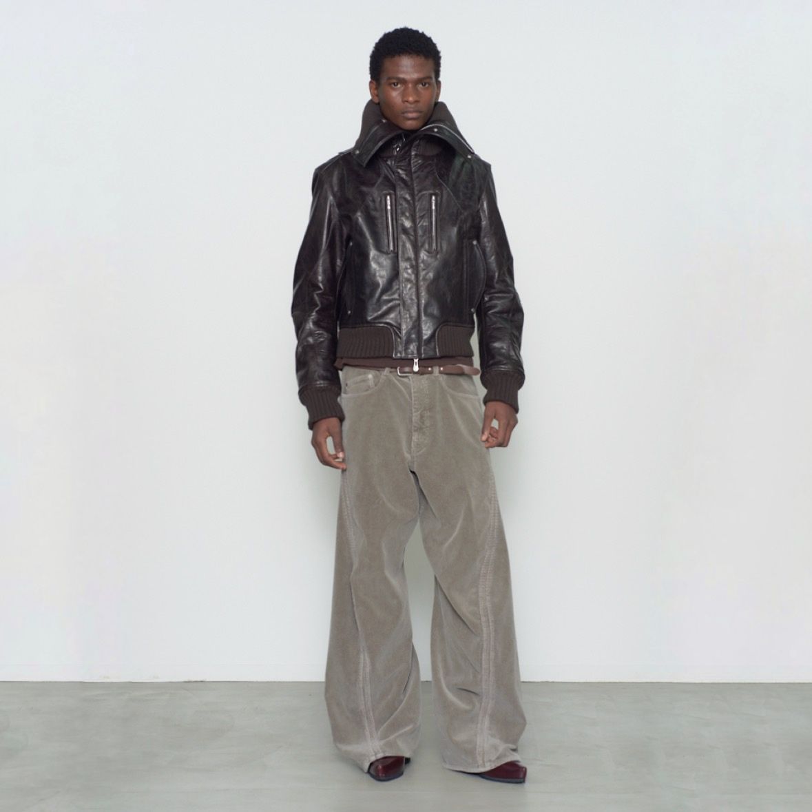 【残り一点】Leather Padded High Neck Bomber Jacket