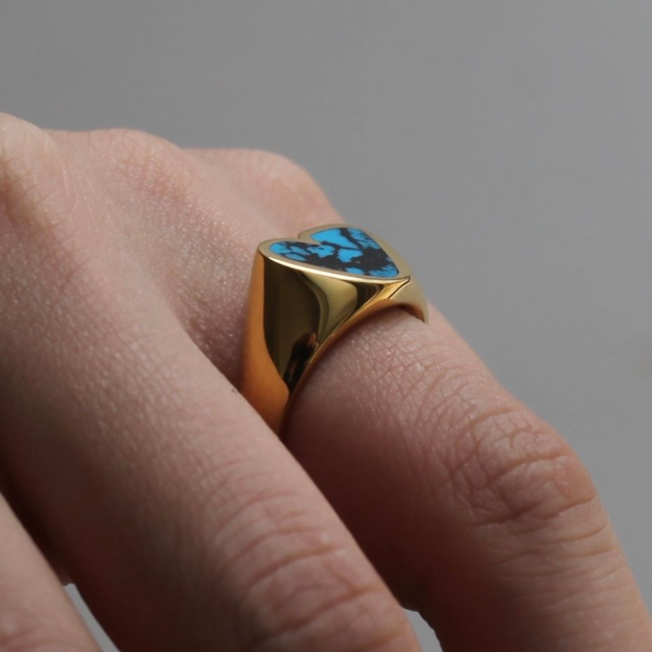 【お取り寄せ注文可能】Heart Stone Ring(TURQUOISE×GOLD)