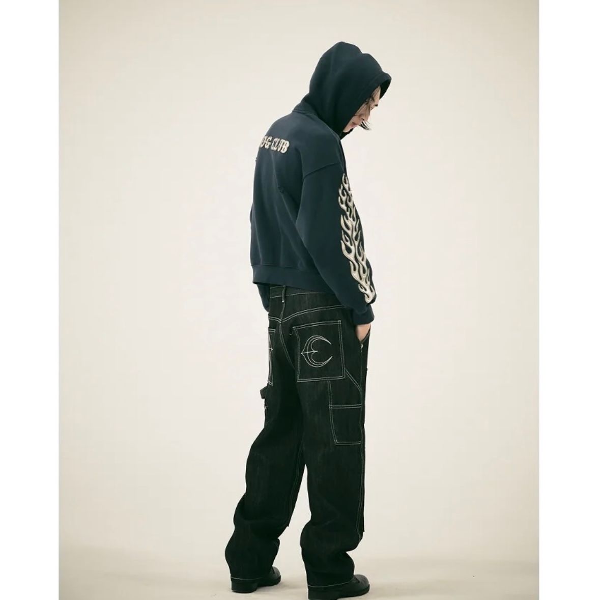 【残り一点】Leather Flame Hooded Zip Up