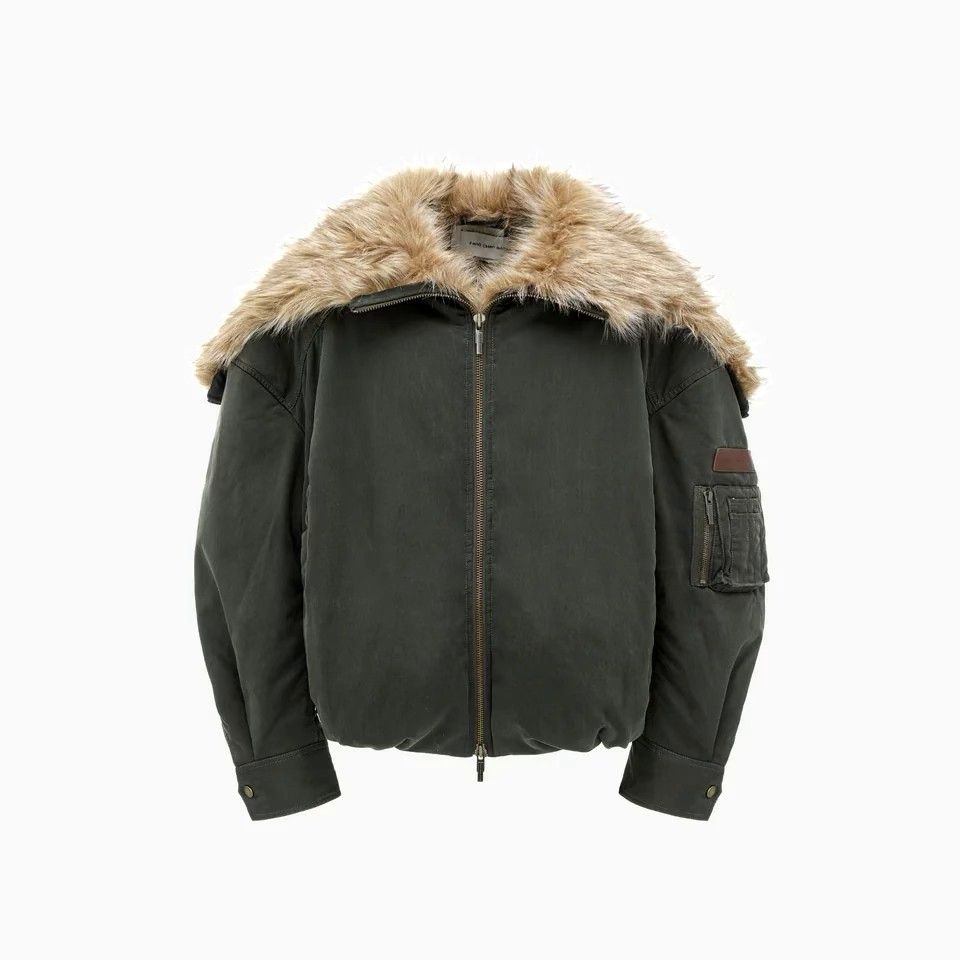【残り一点】Green Washed Cotton Jacket with Faux Fur Collar