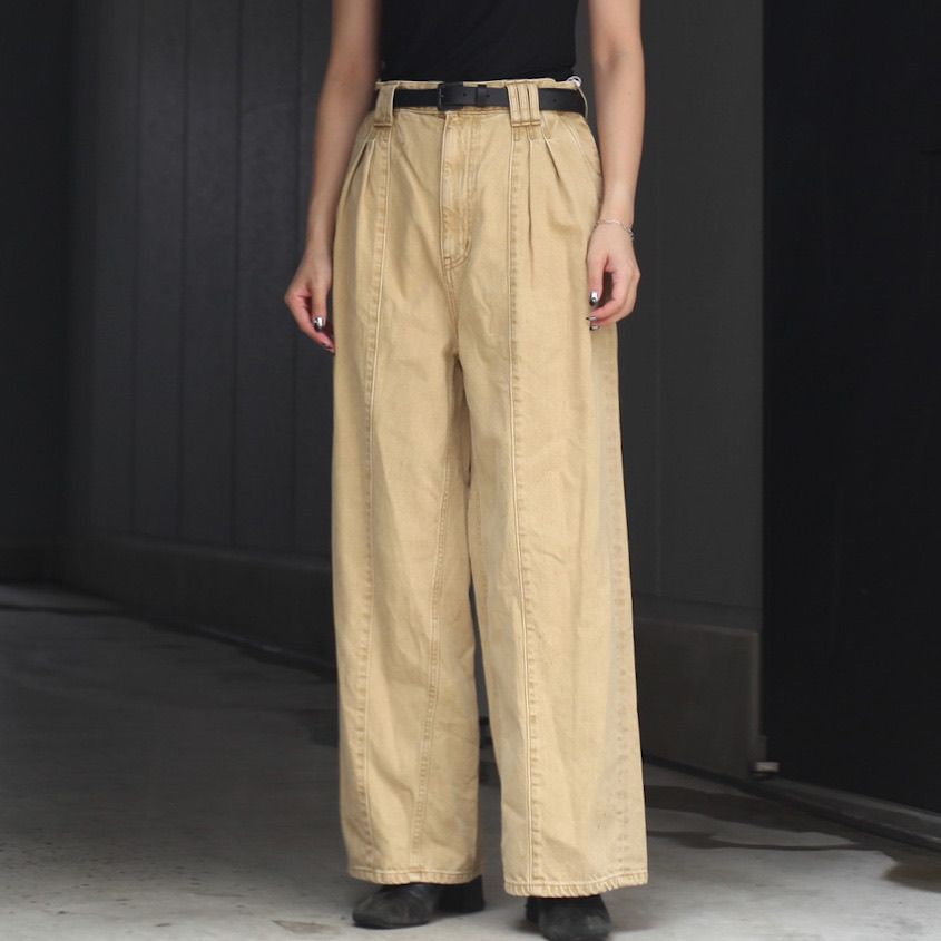 【残り一点】Vintaged Wash Denim 3pleated Wide-Leg Trousers