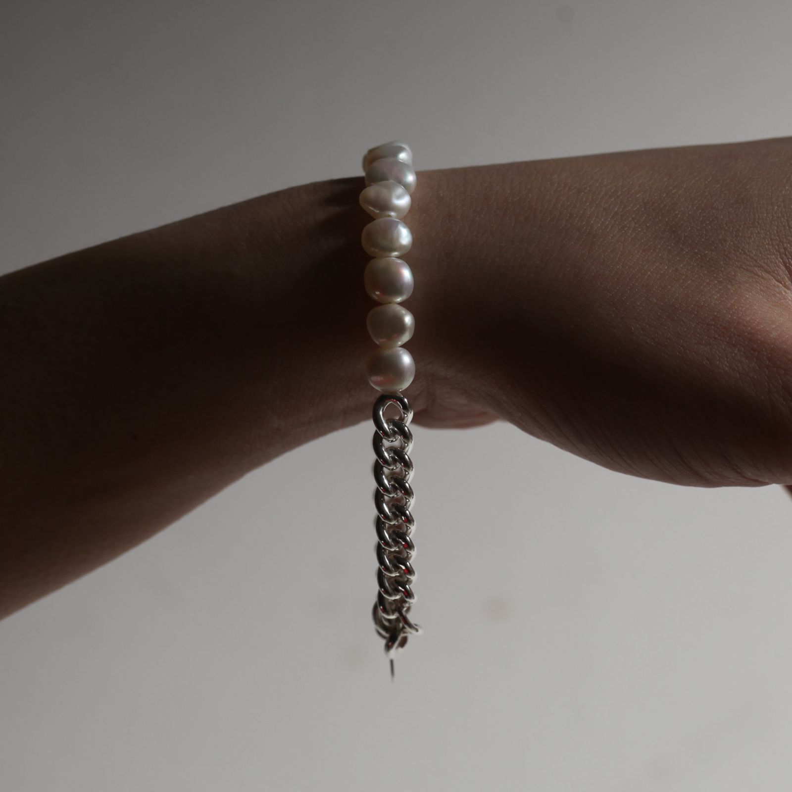【お取り寄せ注文可能】Unisex Curb Chain Pearl Bracelet