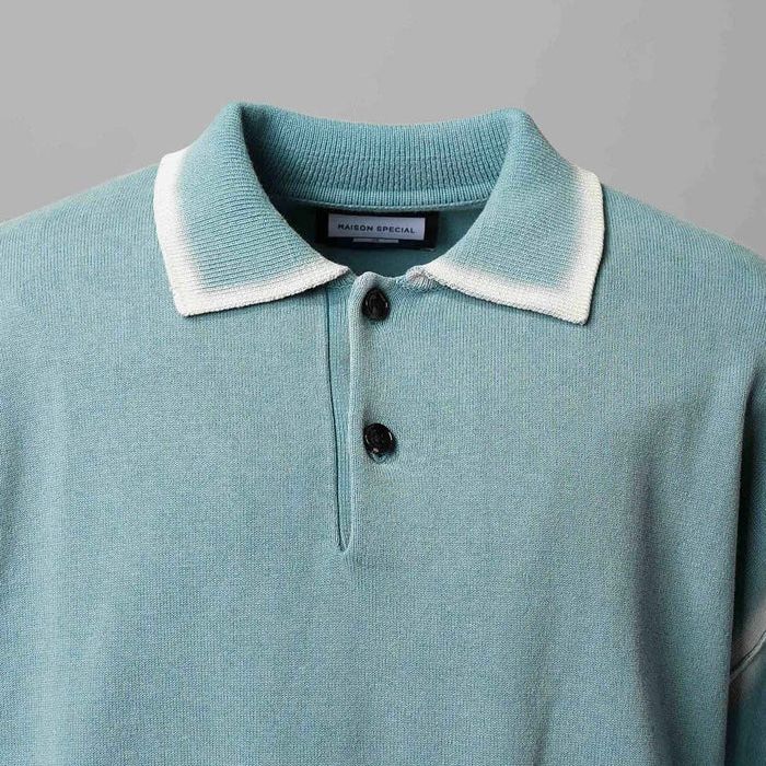 【残り一点】High Twist Pigment Bleach Prime-Over Long Sleeve Knit Polo Shirt