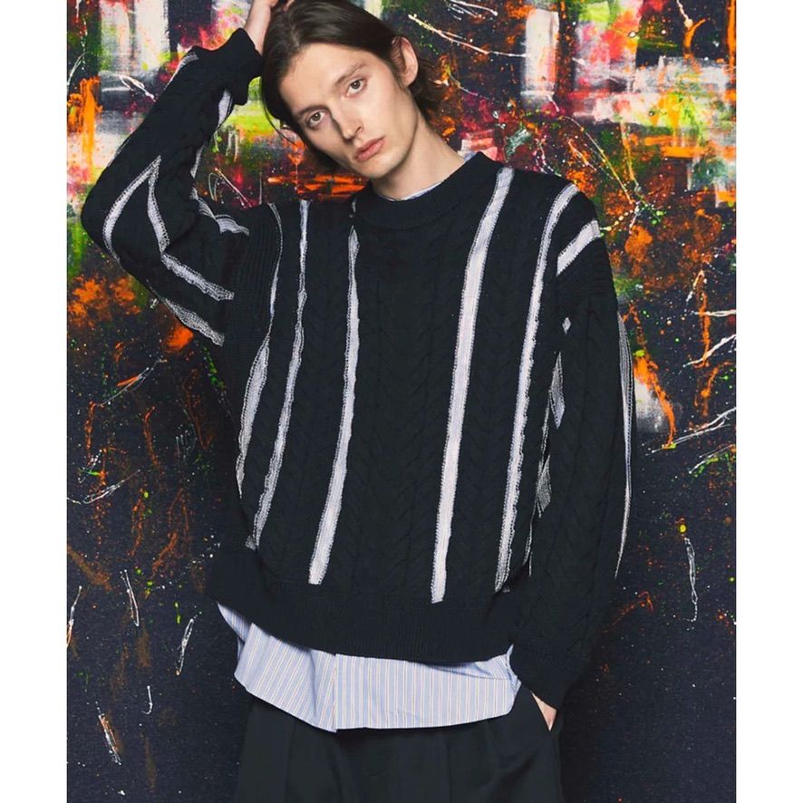 MAISON SPECIAL - 【残り一点】Cable Knitting Sheer Intarsia PO Crew