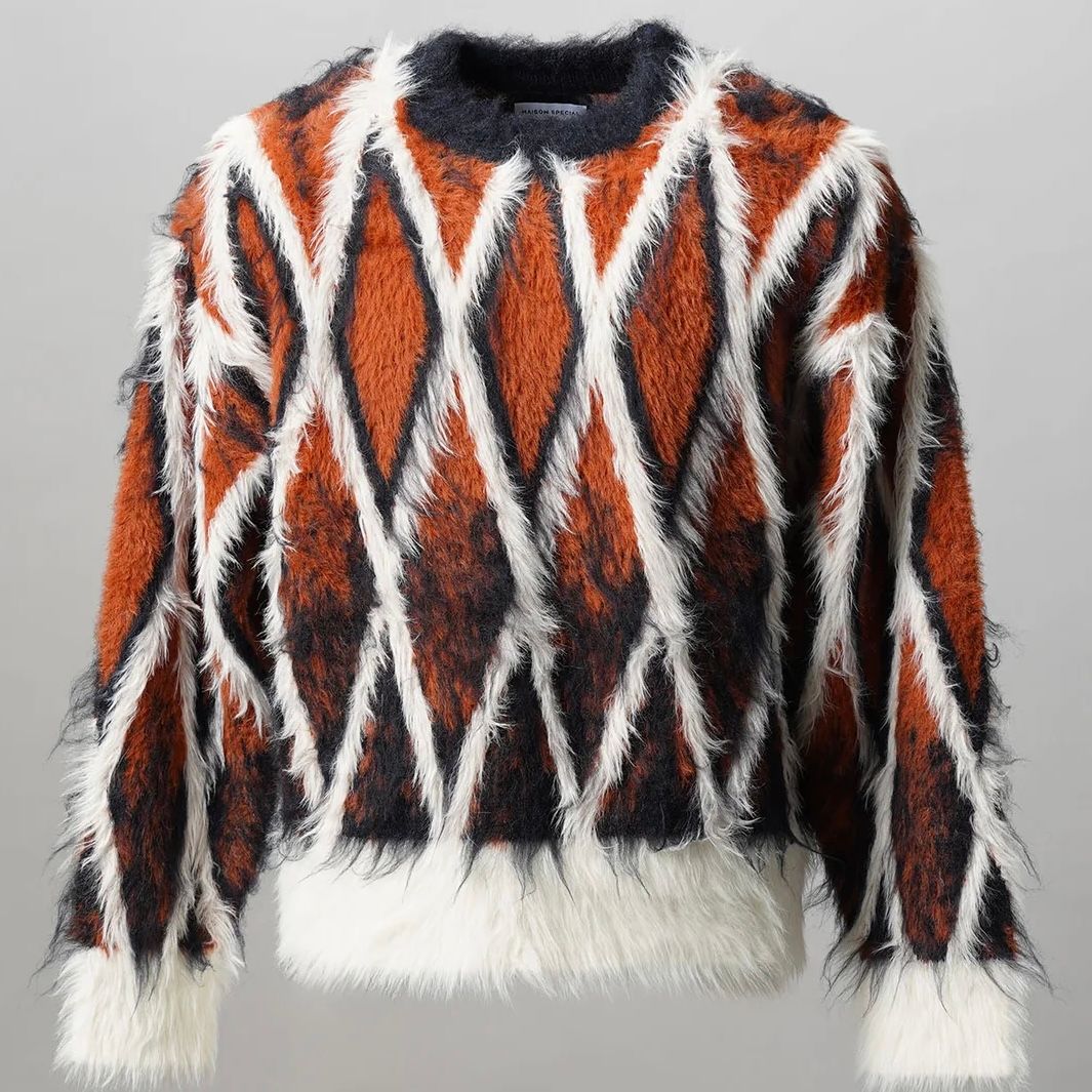 【残り一点】7G Shaggy JQD Pattern Argyle Prime Over Crew Neck Knit Pull Over