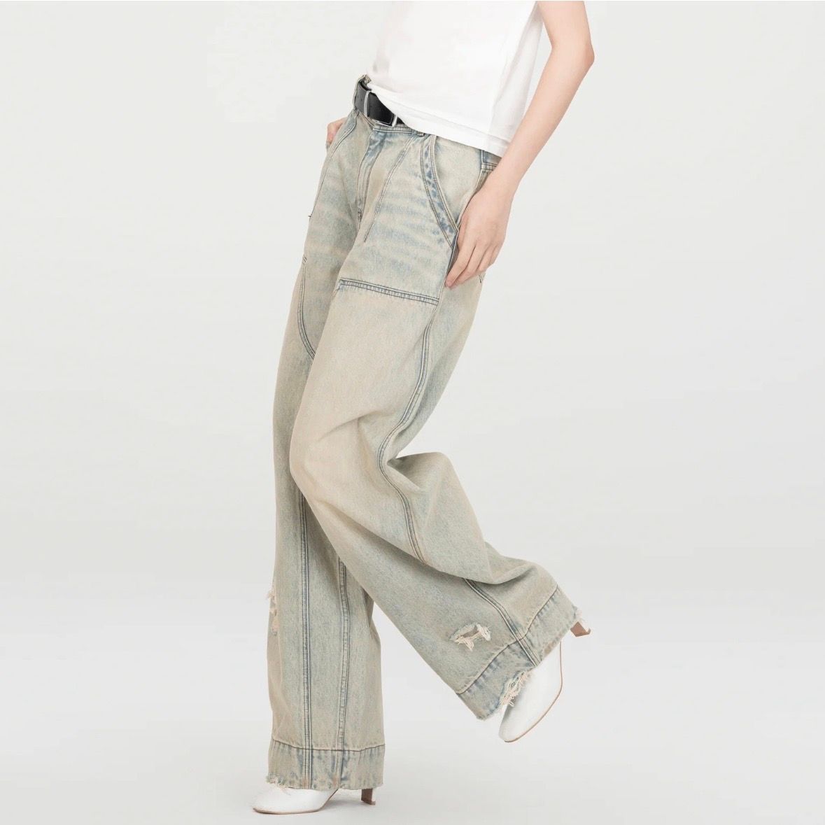【残り一点】Washed Denim Deconstructed Cargo Jeans