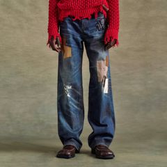 【残り一点】Patchwork Printed Denim Trompe L`oeil Jeans