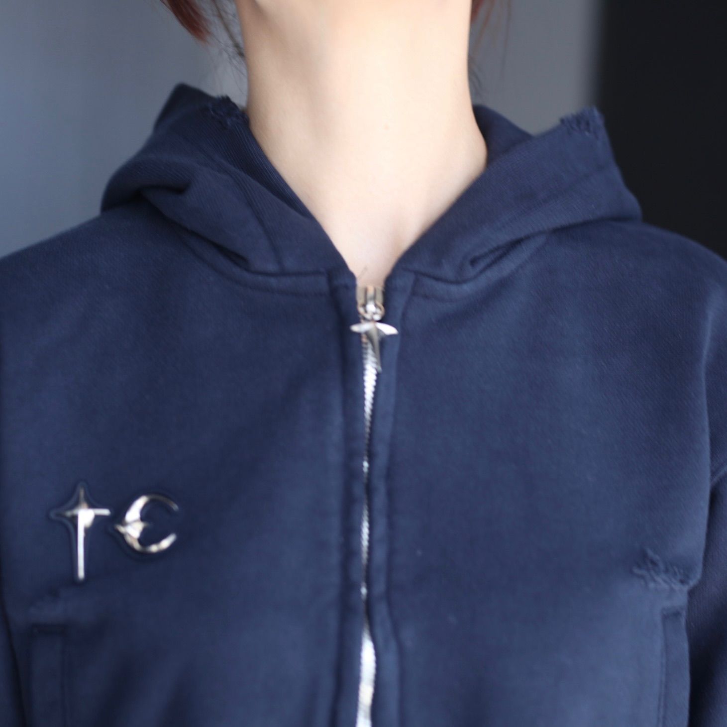 【残り一点】Leather Flame Cropped Hooded Zip Up