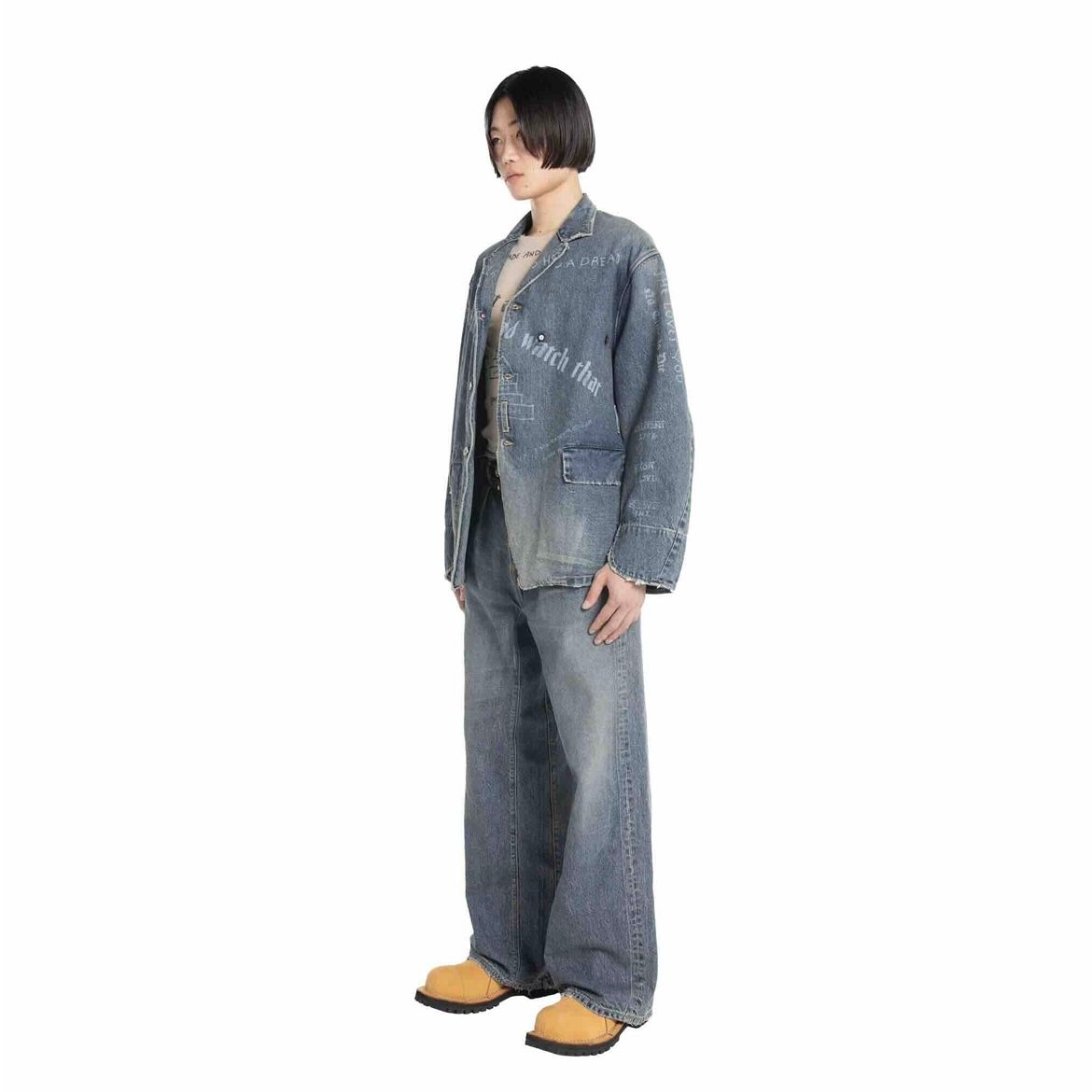 【残り一点】"TATTOO" Laser Printed Draiping Denim JKT