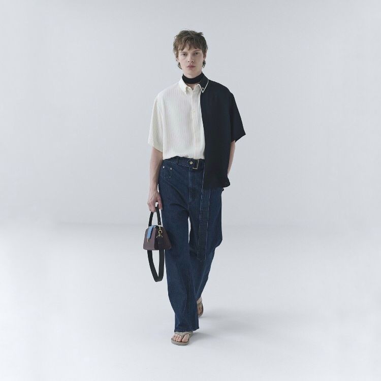 【残り一点】Double Cloth Layered Bi-Color Short Sleeve Shirt